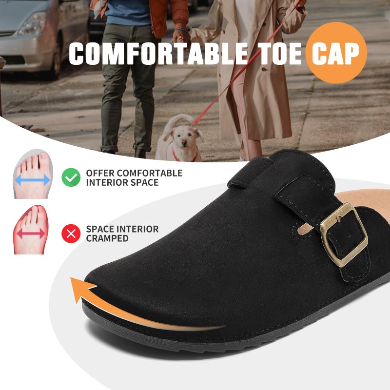 DDXYYDS Suede Clogs Men & Women Unisex Leather Mules Soft Cork Footbed Adjustable Buckle Slip Sandals Potato Shoes with Arch Support Black - Image 3