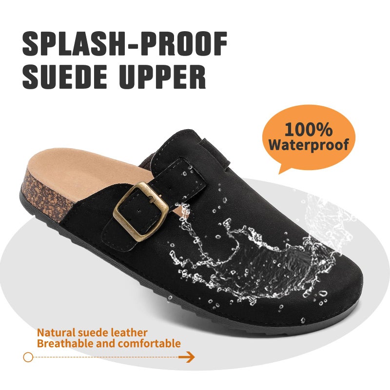 DDXYYDS Suede Clogs Men & Women Unisex Leather Mules Soft Cork Footbed Adjustable Buckle Slip Sandals Potato Shoes with Arch Support Black - Image 4