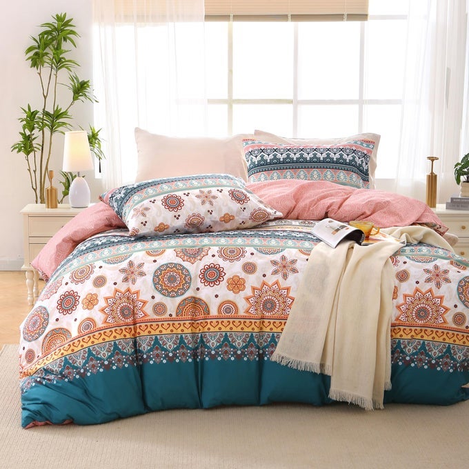 DUVET COVER QUEEN SIZE FLORAL DUVET COVER SET WITH ZIPPER CLOSURE BOHO FLOWER BEDDING SET 3 PIECES 1 DUVET COVER 90X90 WITH 4 CORNER TIES AND 2 PILLOWCASES 20X30