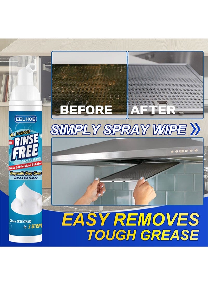 2 Pieces Of Rinse Free Cleaning Spray, All Purpose Foam Cleaner, Kitchen Deep Cleaning Spray, Stubborn Oil Stain Remover