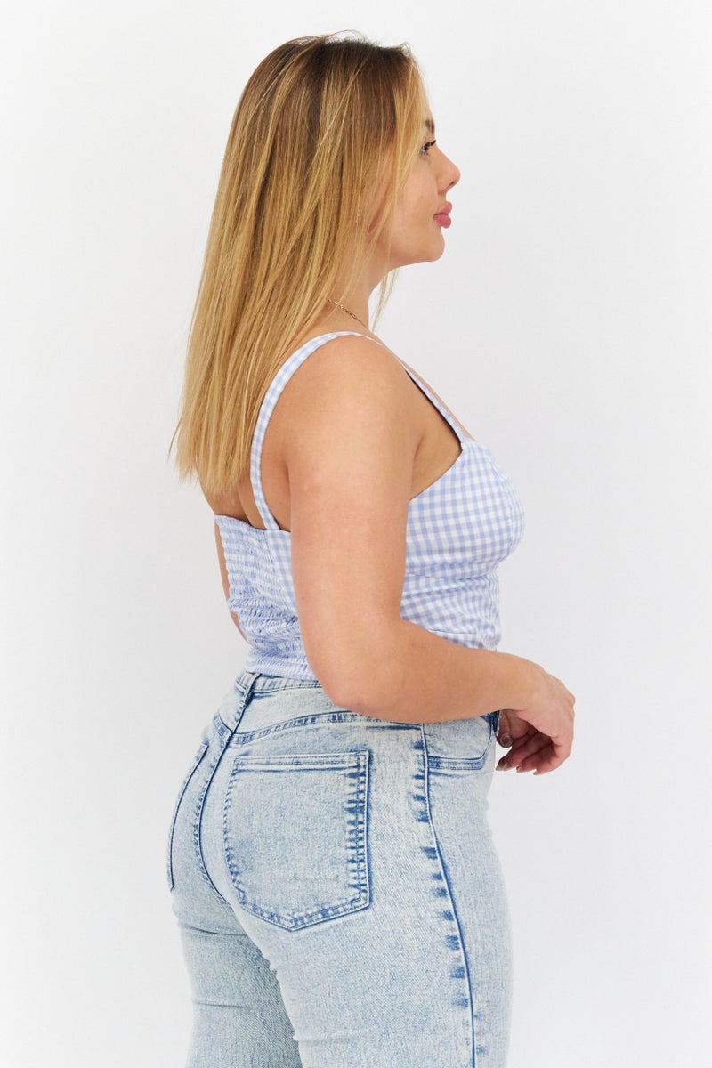 STEVE MADDEN BB Dakota by Steve Madden Women Tie Neck Sleeveless Gingham Crop Top, Multicolor - Image 3