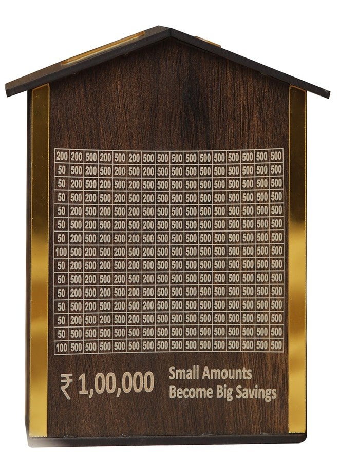 LINGAZ Wooden Money Piggy Bank, Money Saving Box, Gullak with Savings Chart, 100000 Rupees Goal Tracker, Cash Collection Bank for Kids and Adults - Image 2
