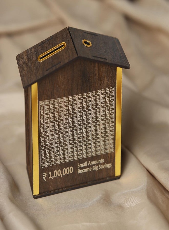 LINGAZ Wooden Money Piggy Bank, Money Saving Box, Gullak with Savings Chart, 100000 Rupees Goal Tracker, Cash Collection Bank for Kids and Adults - Image 1