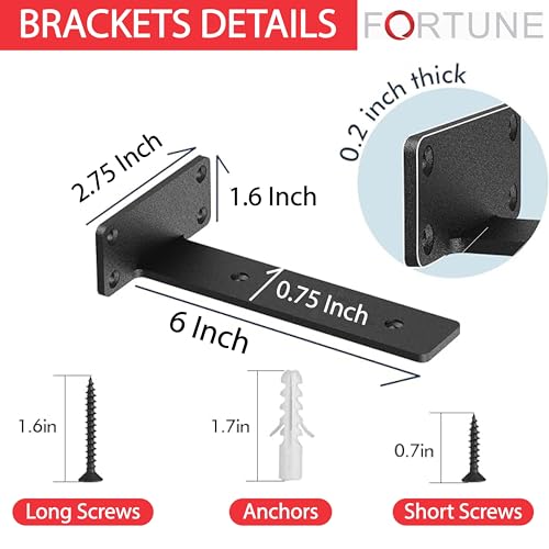 FORTUNE Heavy Duty Shelf Bracket for Wall Shelves L Shape Angle Brackets with Screws & Fittings | Decorative Steel Metal Black Powder Coated Corner Shelf Supporter Only Brackets for Wall Rack - Image 2