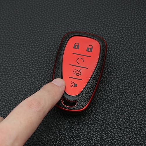 CHATYYD Key Fob Cover for Chevy, Smart Remote Car Key Case Accessories Compatible with Chevrolet 2015-2024 Cruze Malibu Camaro Traverse Spark Equinox Sonic Volt Bolt 5 Button(Red) - Image 4