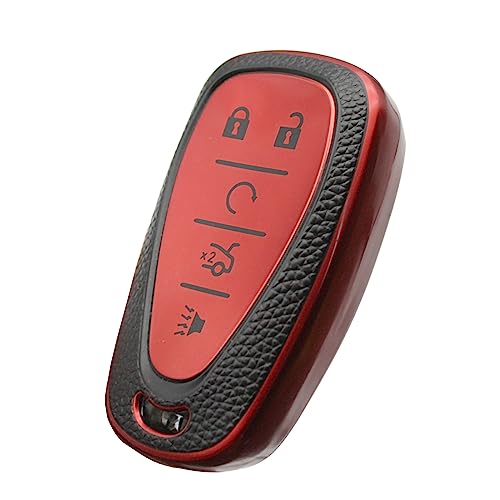 CHATYYD Key Fob Cover for Chevy, Smart Remote Car Key Case Accessories Compatible with Chevrolet 2015-2024 Cruze Malibu Camaro Traverse Spark Equinox Sonic Volt Bolt 5 Button(Red) - Image 1