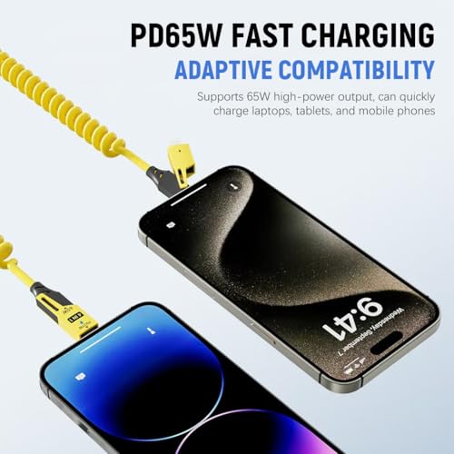 Verilux 4 in1 Type C Cable with Spring, PD65W C Type Cable Fast Charging, 480Mbps Data Transfer USB to Type C Cable, Multi Adjustable Charging Cable with Type C/USB A/Light-ning Port for iPhone 16/15 - Image 3