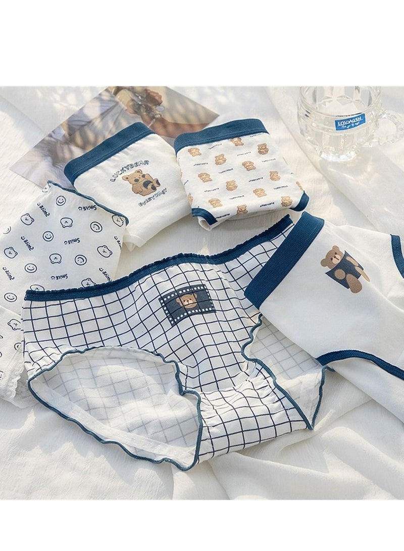 5 Pack Mid Waist Briefs Cute Style Cotton Underwear Ladies Mid Waist Comfortable Breathable Cute Girls Briefs - Image 1