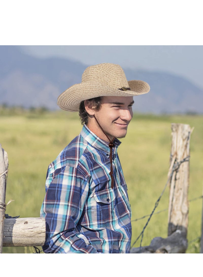 SYOSI Cowboy Hat with String Foldable Summer Sun Protection Straw Beach Hats Wide Brim Adjustable Drawstring for Wedding Stage Performance Country - Image 3