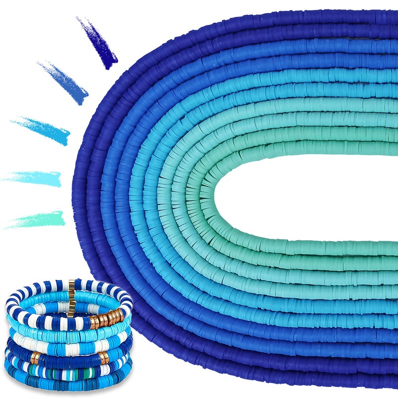 MIIIM 3600 PCS 10 Strands Clay Beads Polymer Clay Beads for Jewelry Making Vinyl Heishi Beads 6mm for Surfer Bracelets Necklace Making Blue