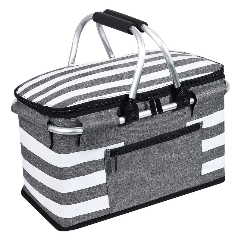 KEFOMOL KEFOMOL Insulated Picnic BasketLeakProof Collapsible Cooler Bag26L Grocery Basket with Lid2 Sturdy HandlesStorage Basket for PicnicFood DeliveryTake OutsMarket ShoppingTravel Gray 