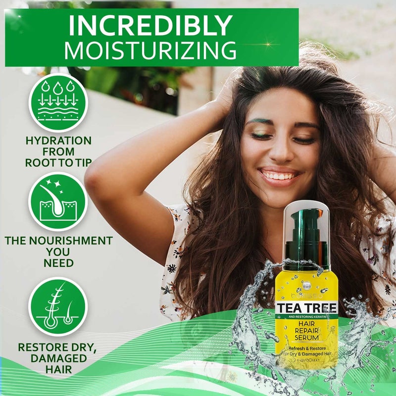 BELLISSO Tea Tree Oil Hair Serum - Moisturizer Treatment for Fighting Dandruff and Repair Dry, Damaged Hair and Itchy Scalp - Care and Styling Products for Women and Men - With Anti Frizz Keratin for Shine - Image 5