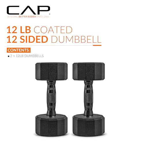 CAP Barbell 12-Sided Coated Dumbbell with Black Handle, Pair, 12 LB - Image 2