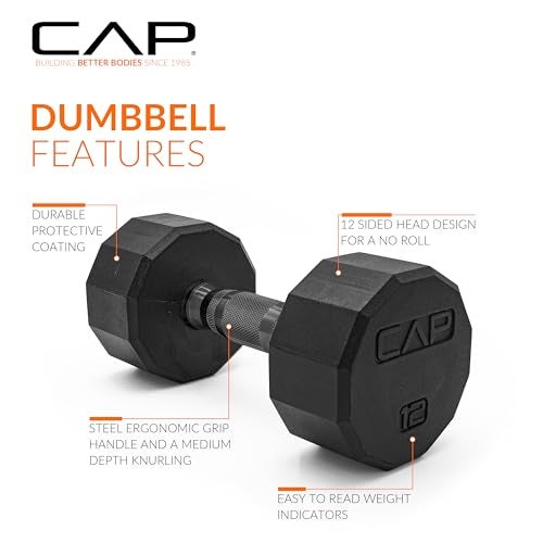 CAP Barbell 12-Sided Coated Dumbbell with Black Handle, Pair, 12 LB - Image 3