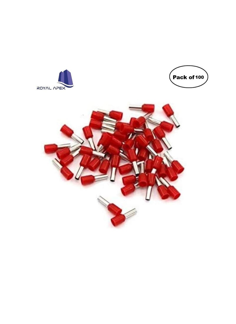 Generic Insulated Ferrules Terminal Block Cord End Wire Tubular Connector, Electrical Crimp Cable Lugs, Terminal Cable Crimp Cable Sleeve for Wire Connection (Pack of 100) (2.5mm -E2508, Red)  - Image 1
