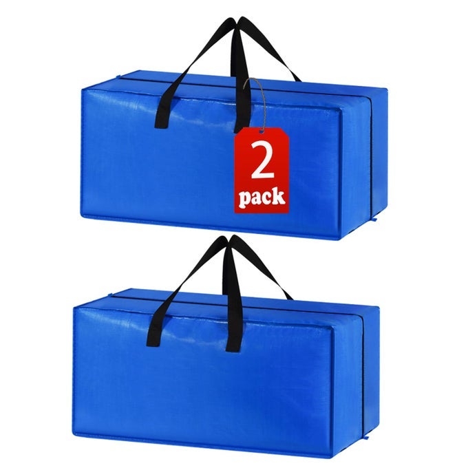 2 PACK HEAVY DUTY EXTRA LARGE MOVING BAGS STORAGE TOTE STRONG HANDLES BACKPACK STRAPS SPACE SAVING STORAGE BAGS ALTERNATIVE TO MOVING BOXES AND BINSCOMPATIBLE WITH IKEA FRAKTA CART BLUE