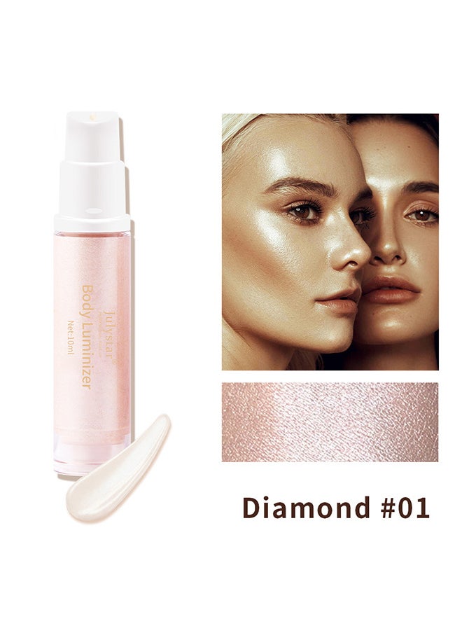 Julystar - Face Body Luminizer, Liquid Highlighter Makeup, Face Body Shimmer Glow Illuminator, Bronzer Smooth Shine Shimmer Liquid Foundation, Waterproof Moisturizing Body Highlighter (Diamond #01) - Image 1