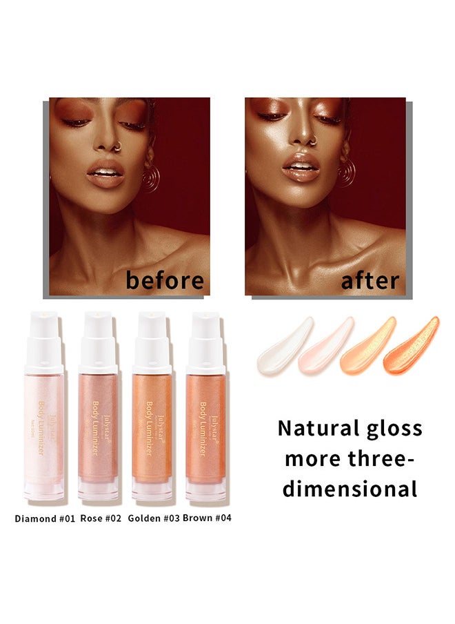 Julystar - Face Body Luminizer, Liquid Highlighter Makeup, Face Body Shimmer Glow Illuminator, Bronzer Smooth Shine Shimmer Liquid Foundation, Waterproof Moisturizing Body Highlighter (Diamond #01) - Image 1