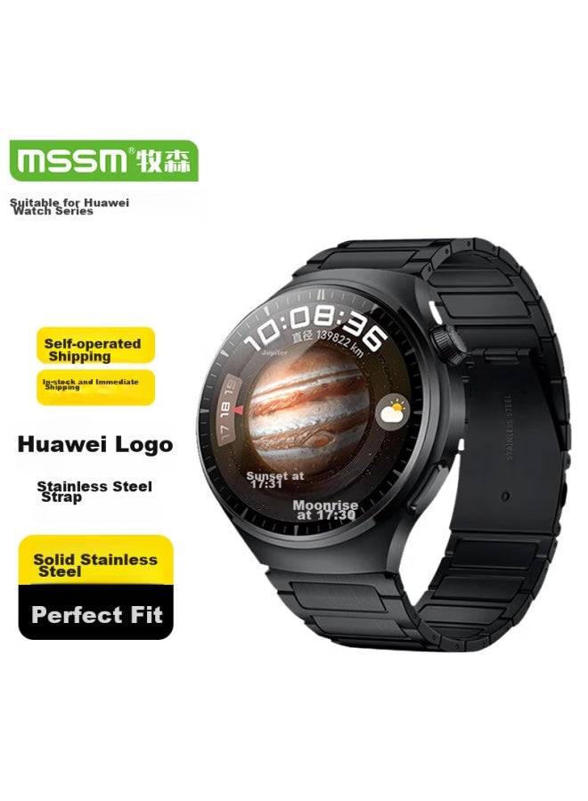 Mssm Compatible Huawei Watch Band For Watch4Pro, Gt5/4/3Pro, Watch3Pro, H-Shaped Stainless Steel Metal Strap [46/48Mm Dial] - Black - Image 1