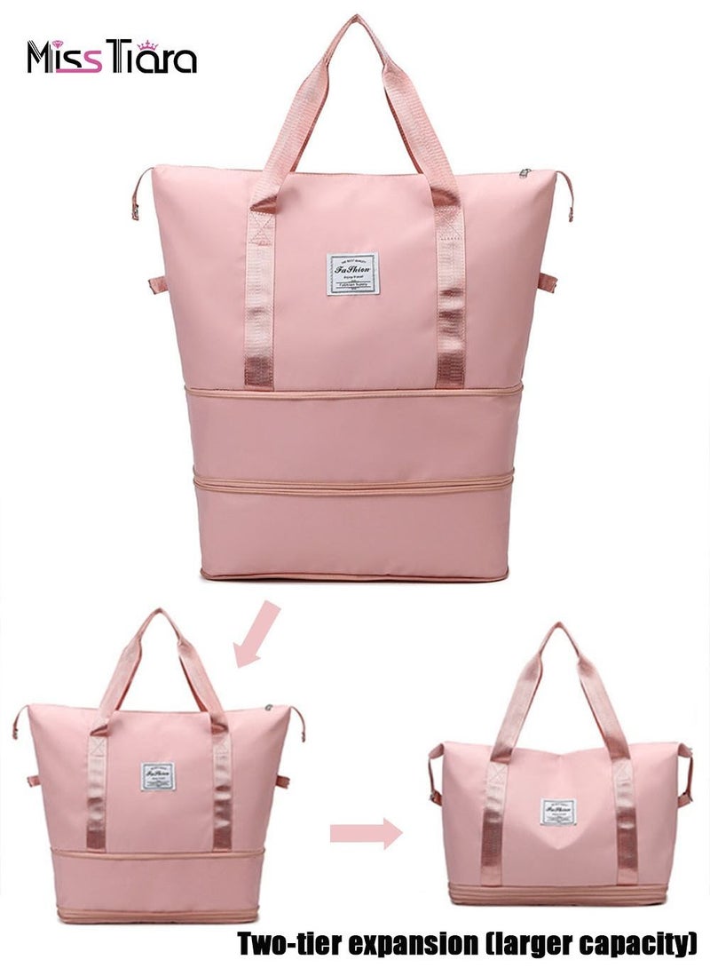 MissTiara Creative Fashion Double Layer Expansion Large Capacity Travel Luggage Waterproof Bag For Travel Beach Outdoor Swimming Fitness Yoga Pink - Image 1