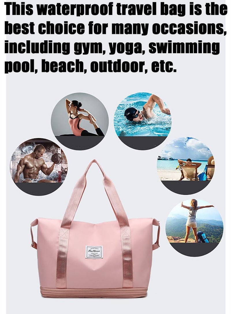 MissTiara Creative Fashion Double Layer Expansion Large Capacity Travel Luggage Waterproof Bag For Travel Beach Outdoor Swimming Fitness Yoga Pink - Image 5