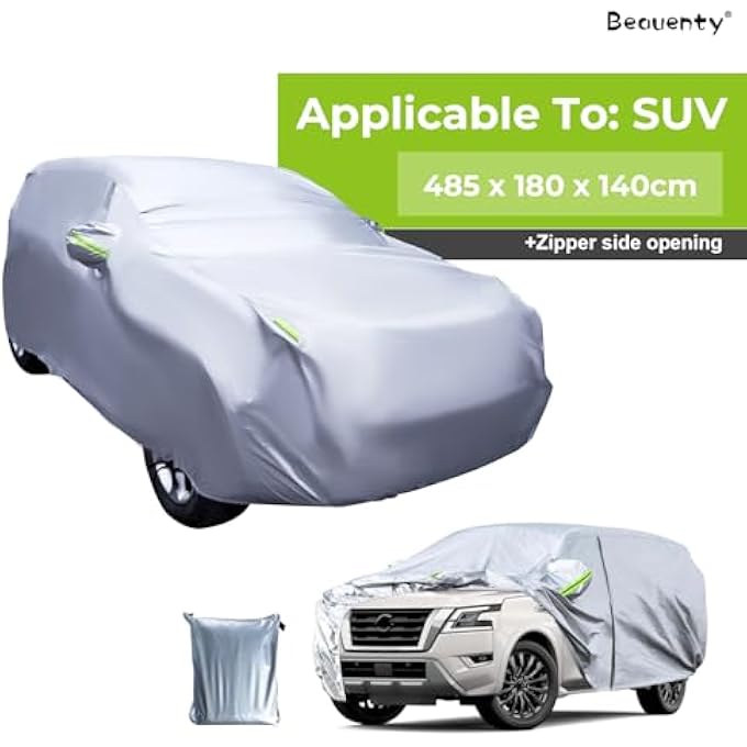 rayihni غطاء سيارة بسحاب SUV مع باب سحاب غطاء كامل لحماية الشمس في الهواء الطلق مع 4 أحزمة تأمين للسيارة ضد الرياح والغبار وحماية الشمس (SUV-485*180*140) - Image 2