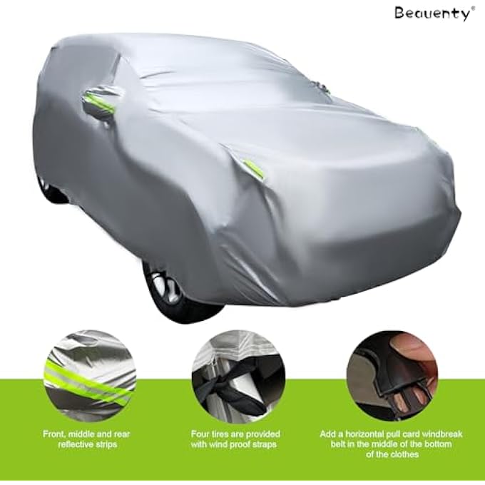 rayihni غطاء سيارة بسحاب SUV مع باب سحاب غطاء كامل لحماية الشمس في الهواء الطلق مع 4 أحزمة تأمين للسيارة ضد الرياح والغبار وحماية الشمس (SUV-485*180*140) - Image 3