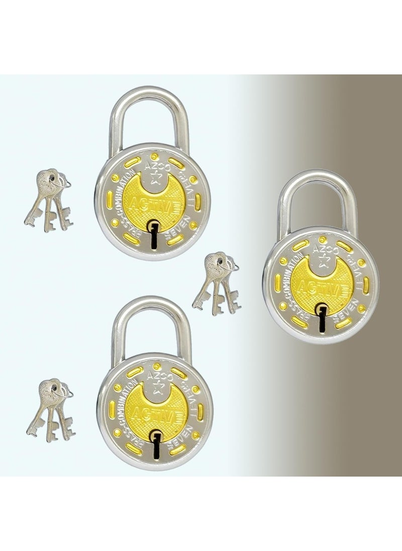 ONEPRO Onepro Active Padlock 3Keys Silver Gold Finish 50MM 7Levers Lock and Keys for Home Door Shop Offices Cupboard Kitchen Door  - Image 1