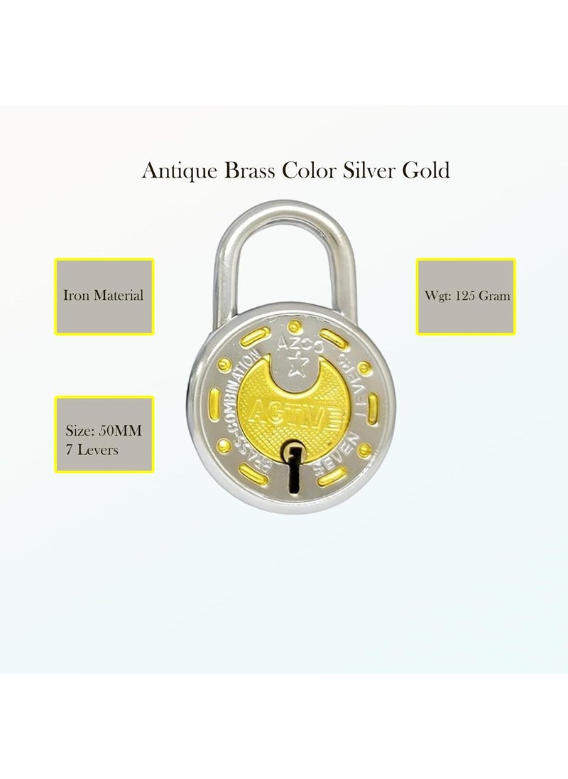ONEPRO Onepro Active Padlock 3Keys Silver Gold Finish 50MM 7Levers Lock and Keys for Home Door Shop Offices Cupboard Kitchen Door  - Image 3