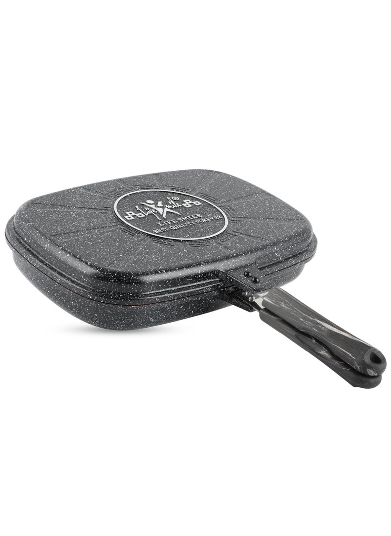 Life Smile - 36cm Smart Double Grill Deep Frying Pan - 5 Layer Granite Non-Stick Coating With Magnetic Handle - Flipping Grill Frying Pan | Multiple Hob Compatibility - Image 1