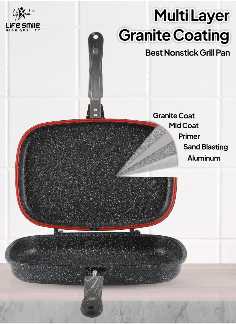 Life Smile - 36cm Smart Double Grill Deep Frying Pan - 5 Layer Granite Non-Stick Coating With Magnetic Handle - Flipping Grill Frying Pan | Multiple Hob Compatibility - Image 1