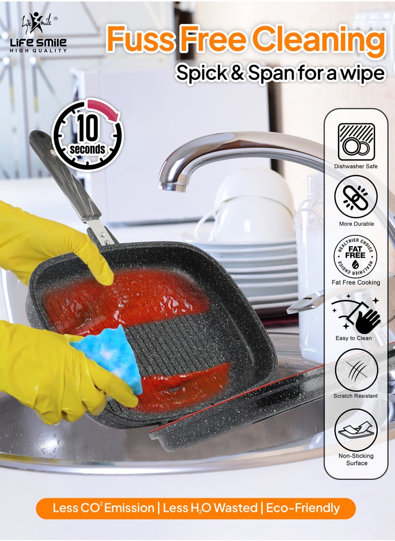 Life Smile - 36cm Smart Double Grill Deep Frying Pan - 5 Layer Granite Non-Stick Coating With Magnetic Handle - Flipping Grill Frying Pan | Multiple Hob Compatibility - Image 1