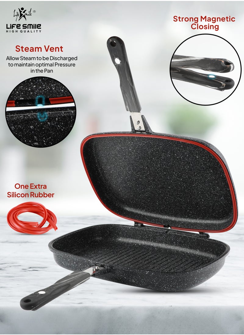 Life Smile - 36cm Smart Double Grill Deep Frying Pan - 5 Layer Granite Non-Stick Coating With Magnetic Handle - Flipping Grill Frying Pan | Multiple Hob Compatibility - Image 1