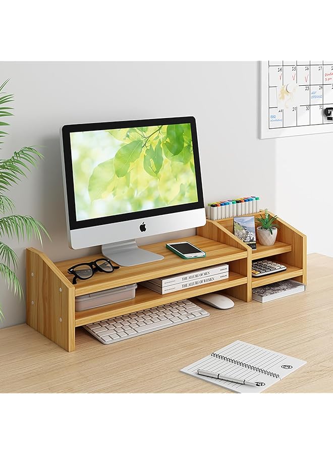 إيروريكس حامل شاشة كمبيوتر خشبي من طبقتين ومنظم مكتب كمبيوتر مع مساحة تخزين وحامل قلم وحامل شاشة كمبيوتر محمول لشاشة الكمبيوتر الشخصي وشاشة إيماك بلون خشبي - Image 3