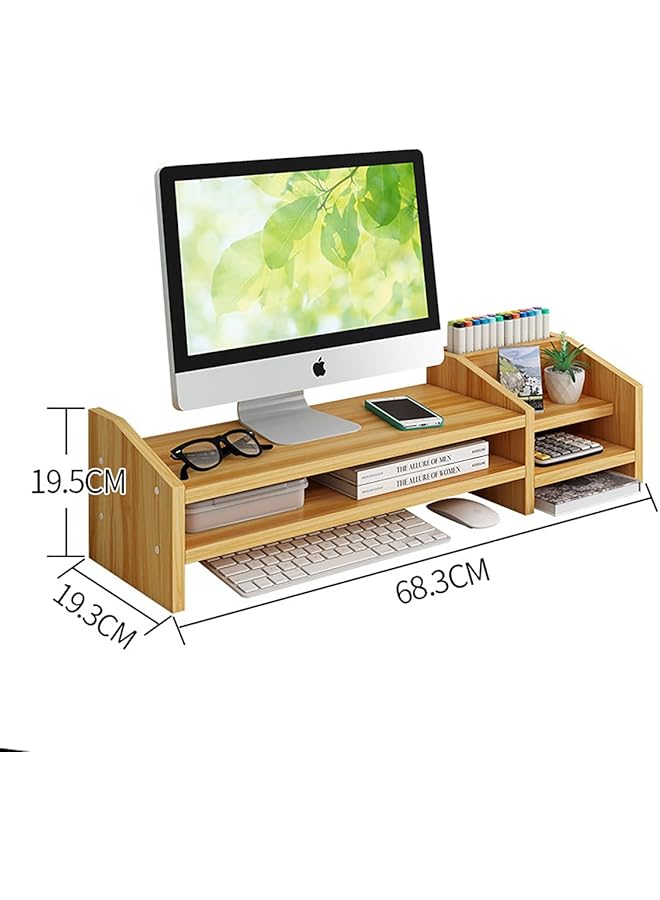 إيروريكس حامل شاشة كمبيوتر خشبي من طبقتين ومنظم مكتب كمبيوتر مع مساحة تخزين وحامل قلم وحامل شاشة كمبيوتر محمول لشاشة الكمبيوتر الشخصي وشاشة إيماك بلون خشبي - Image 2