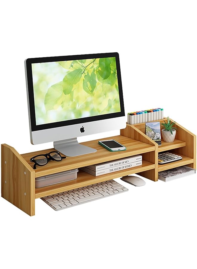 إيروريكس حامل شاشة كمبيوتر خشبي من طبقتين ومنظم مكتب كمبيوتر مع مساحة تخزين وحامل قلم وحامل شاشة كمبيوتر محمول لشاشة الكمبيوتر الشخصي وشاشة إيماك بلون خشبي - Image 1