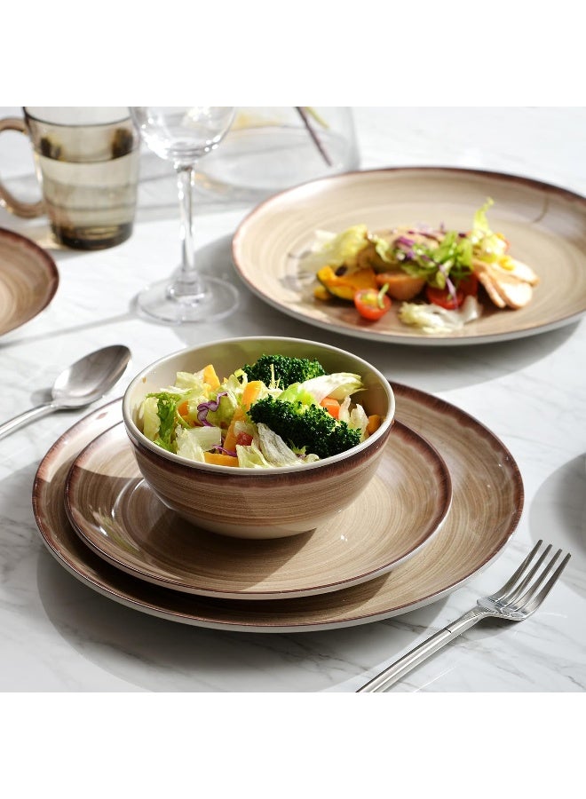 Hesinco Melamine Dinnerware Sets Dinnerware Sets for 4 12Pcs Plates And Bowls Sets Lightweight and Unbreakable Dish Set for Camping PicnicRV Dishwasher SafeBPA FreeBrown - Image 2