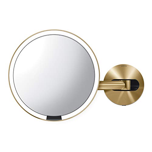 simplehuman Sensor Mirror, Wall Mount Makeup Mirror with Light, 8" Round Lighted with Magnification (5X), Hard Wired, Swing Arm, Brass Stainless Steel - Image 5