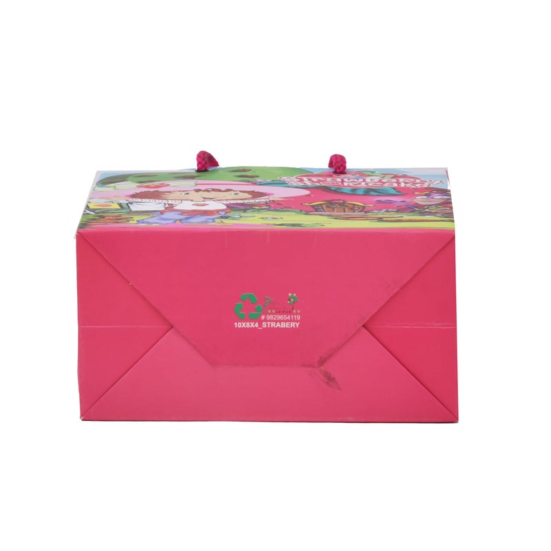 PPJ ® -HAPPY BIRTHDAY STRAWBERYSHORT CAKE (CARTOON THEME) PARTY (10 Pcs.) PAPER CARRY BAG, 10 Inch X 8 Inch X 4 Inch RETURN GIFT/HAPPY BIRTHDAY/RETURN GIFTS/GIFTS/GIFT BAGS/GIFT COVERS (Pack of 10) - Image 4