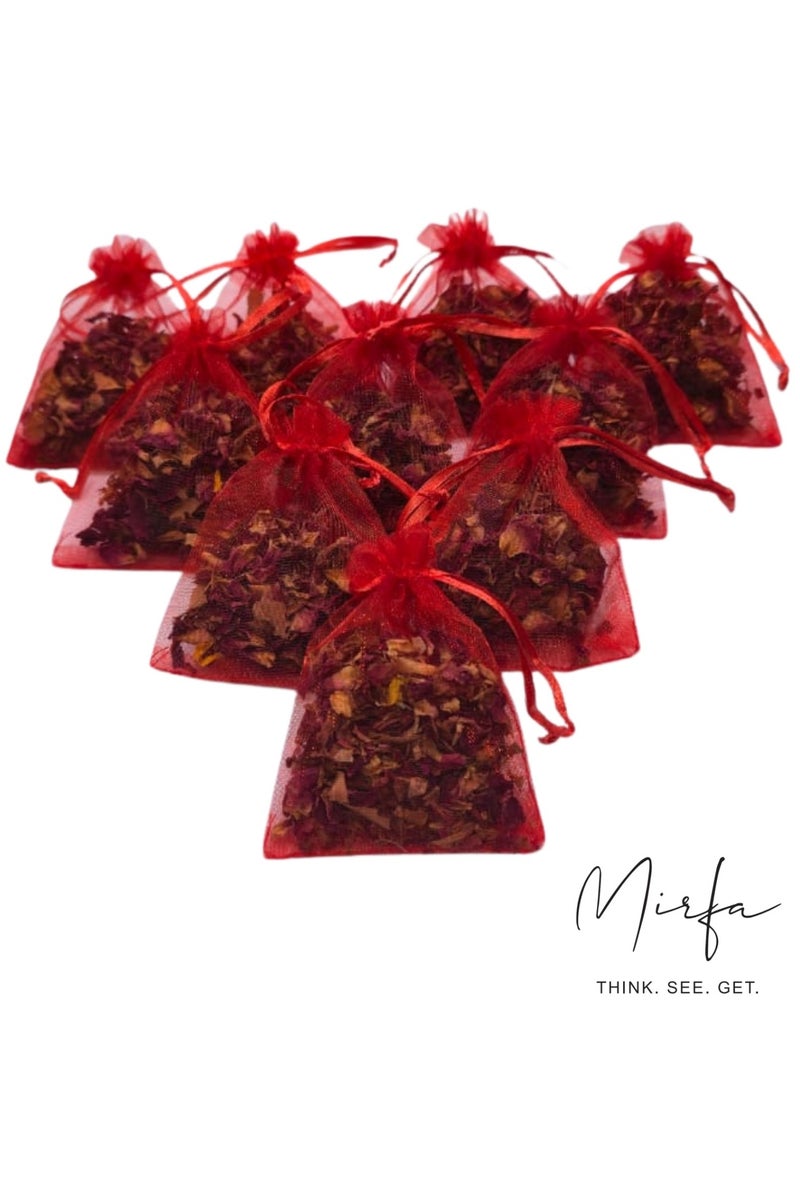 MIRFA Dry Rose Petals in Drawstring Sachets (Pack of 10) - Image 1