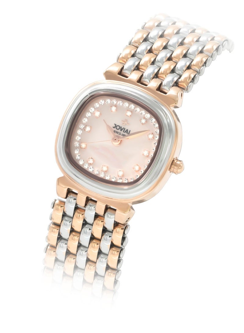 JOVIAL  5025 LAMQ 05 N , Women's Fashion Watch,  Stainless steel , 24mm, Pink Dial, Push button Clasp - Image 2