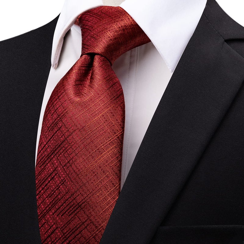 YourTies Mens Necktie Silk Red Ties for Men Solid Tie with Clip Wedding Party Business - Image 2