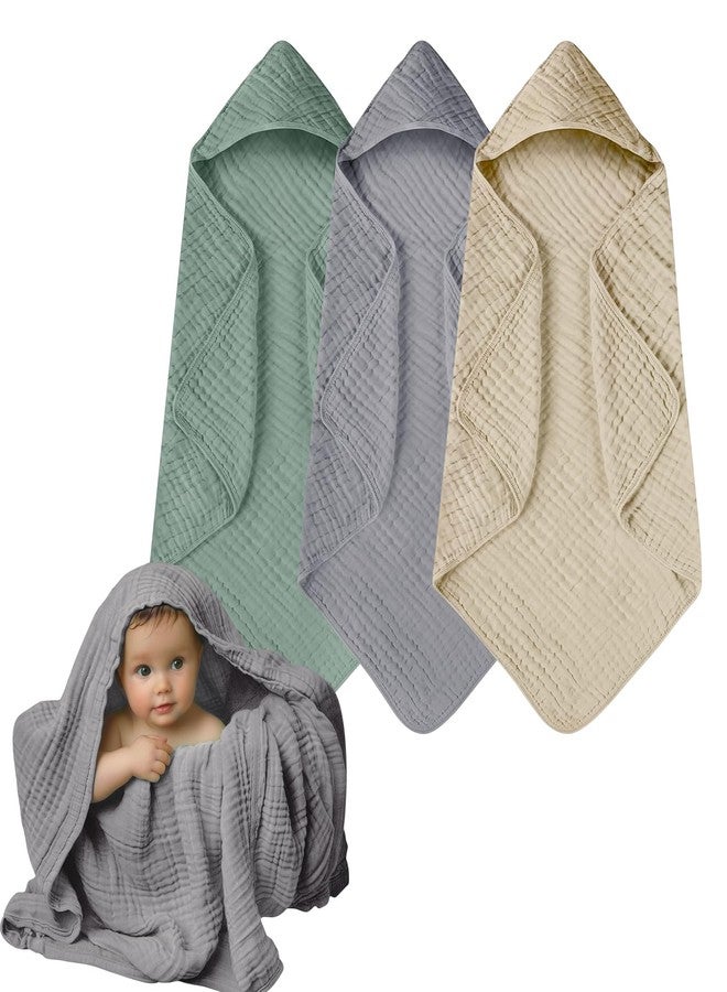 Momsnug مناشف أطفال قطنية بغطاء رأس، عبوة من 3 مناشف استحمام قطنية للأطفال حديثي الولادة والرضع والأطفال الصغار، ناعمة وماصة، منشفة استحمام أساسية للأطفال حديثي الولادة (35 × 35 بوصة) (أخضر + رمادي + مشمشي) - Image 1