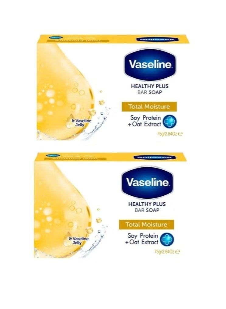 Vaseline Healthy Plus Bar Soap Total Moisture, 75g x 2 Pcs | Deep Moisturizing Soap for Soft, Healthy-Looking Skin | Daily Gentle Cleanser