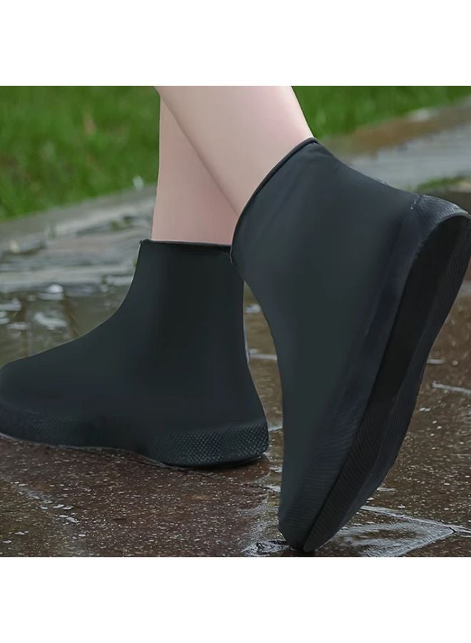 زوجان من أحذية المطر اللاتكسية السوداء المقاومة للماء، غير قابلة للانزلاق، متينة، وأغطية أحذية للجنسين. - Image 1