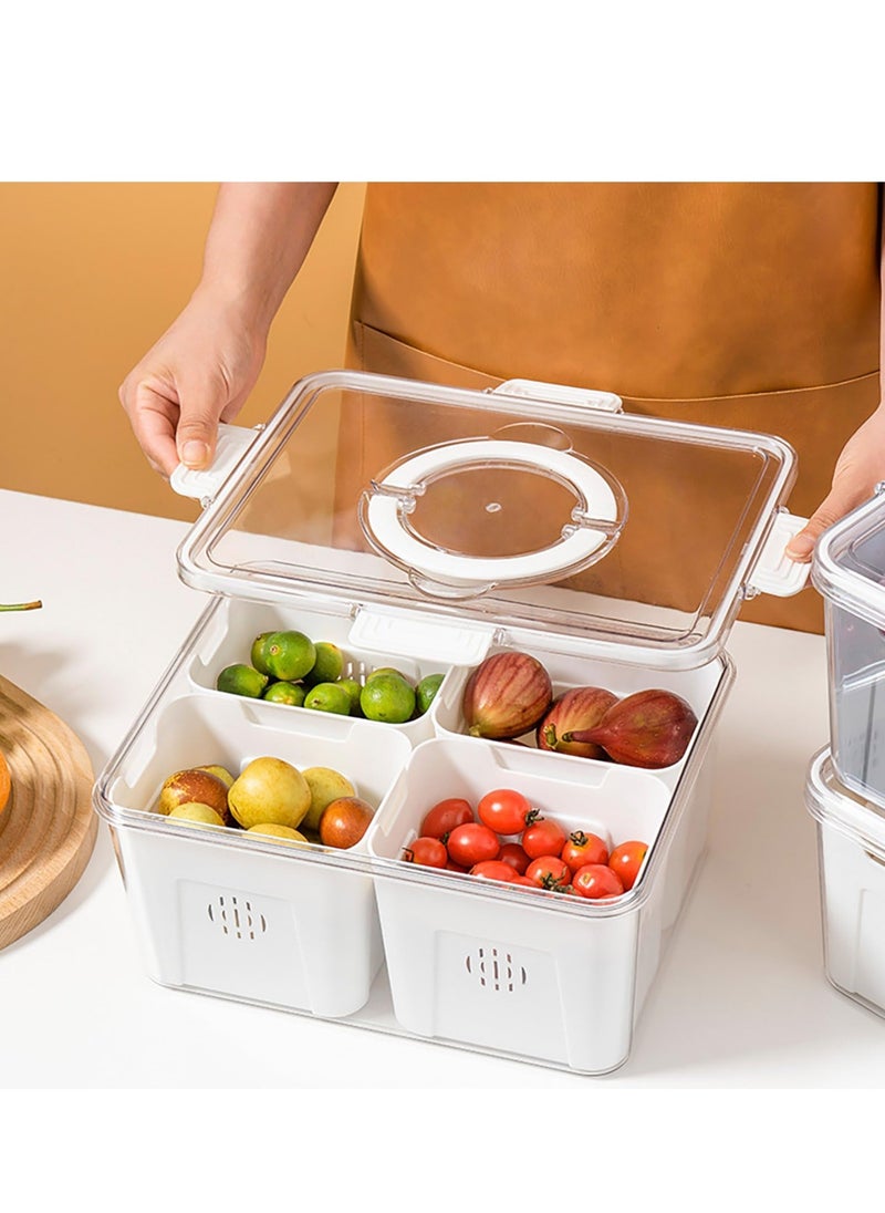 Excefore - Fridge Fruit Storage Containers, Fridge Organizer with Lids, Stackable Refrigerator Organizer Bins, Removable Containers for Food and Storage, For Fruit, Vegetables, Food (4 Compartments-White) - Image 1