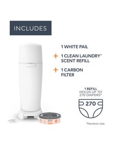 Diaper Genie Diaper Genie complete diaper pail white with antimicrobial odor control includes 1 diaper trash can 1 refill bags 1 carbon filter packaging may vary  - Image 2