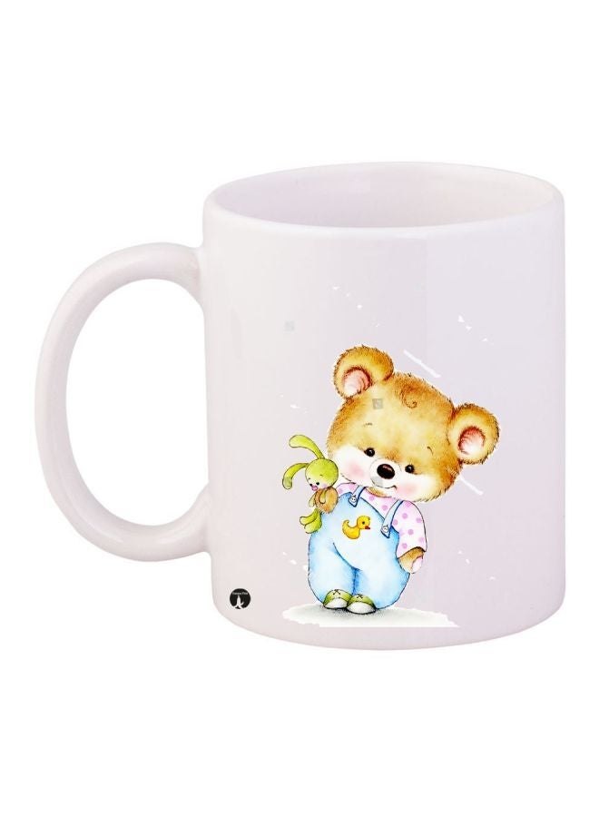 RYN Teddy Bear Printed Coffee Mug White/Yellow/Blue 11ounce