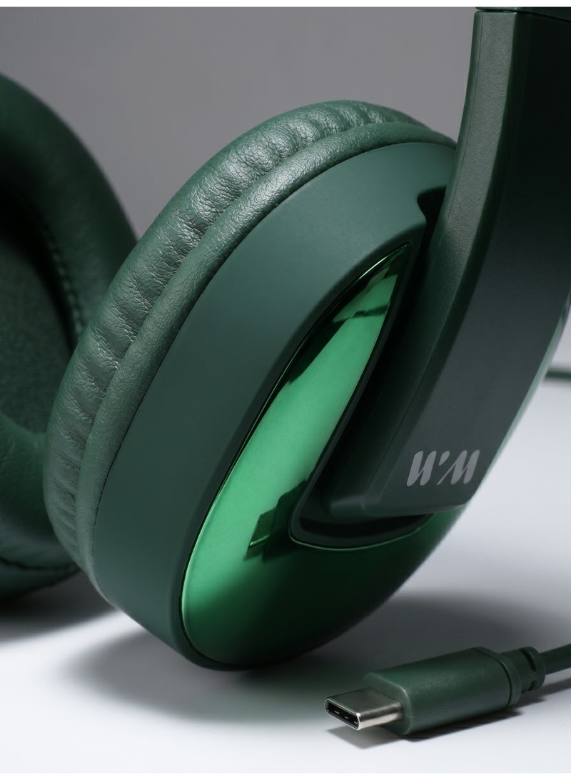WELLMAX WM Over-Ear Wired Headphones, Green, USB Type-C, HD Stereo Sound, Built-in Microphone, Noise Isolation, for Android Smartphones & Tablets - WM09 - Image 4