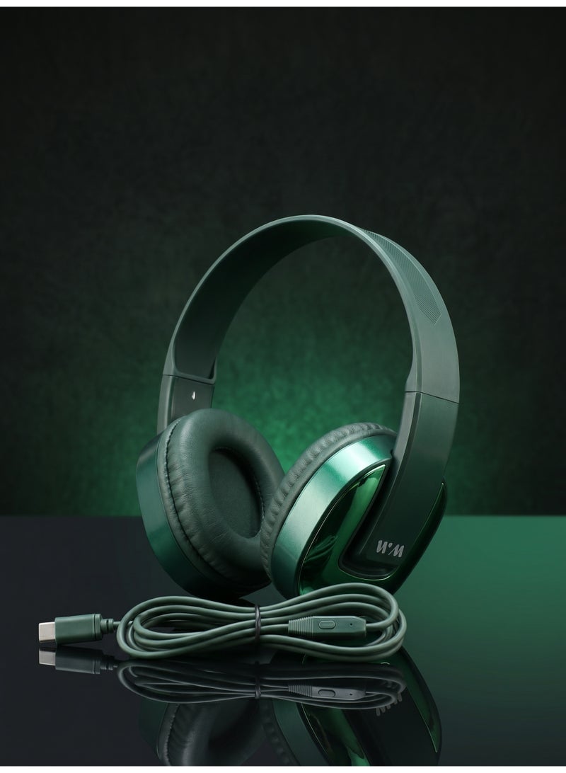 WELLMAX WM Over-Ear Wired Headphones, Green, USB Type-C, HD Stereo Sound, Built-in Microphone, Noise Isolation, for Android Smartphones & Tablets - WM09 - Image 2